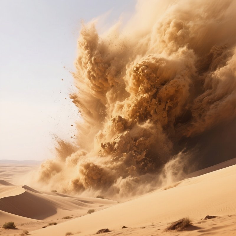 A Massive Sand Dune Collapsing Into A Golden Dust Avalanche.