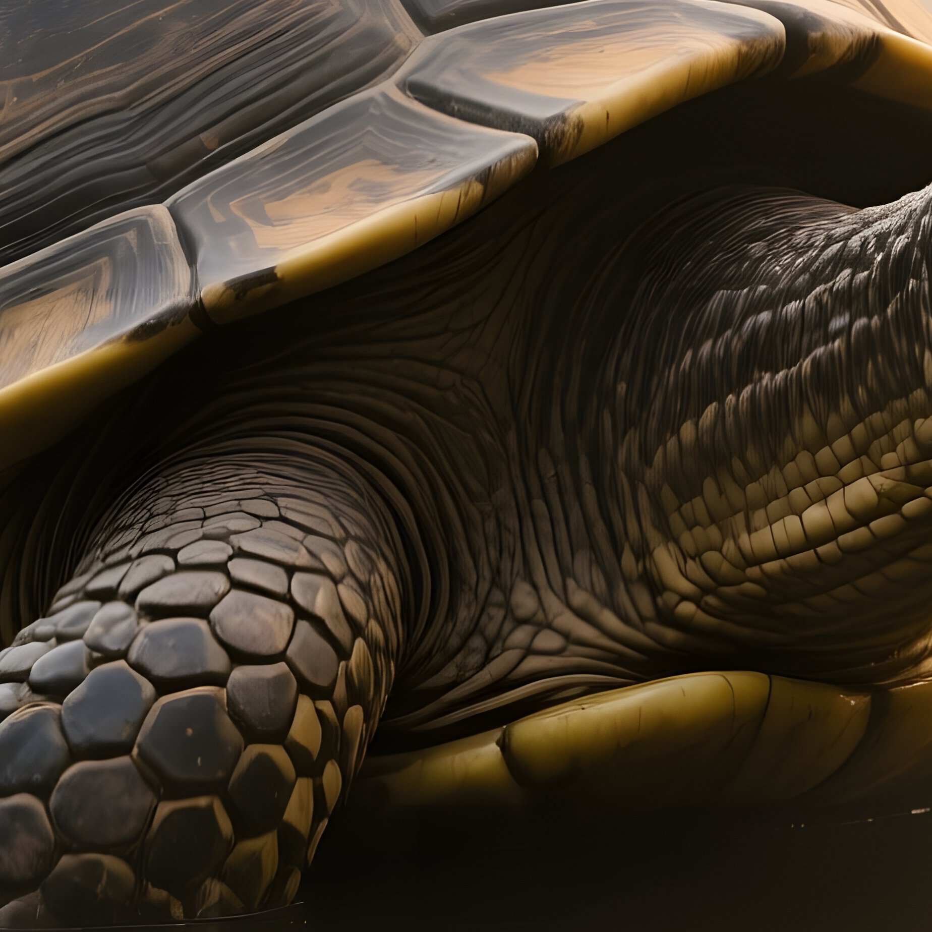 A Massive Stone Turtle Emerging From A Misty Swamp At Dawn, Lily Pads Floating Nearby, Sunrise - Full Resolution Quality Preview