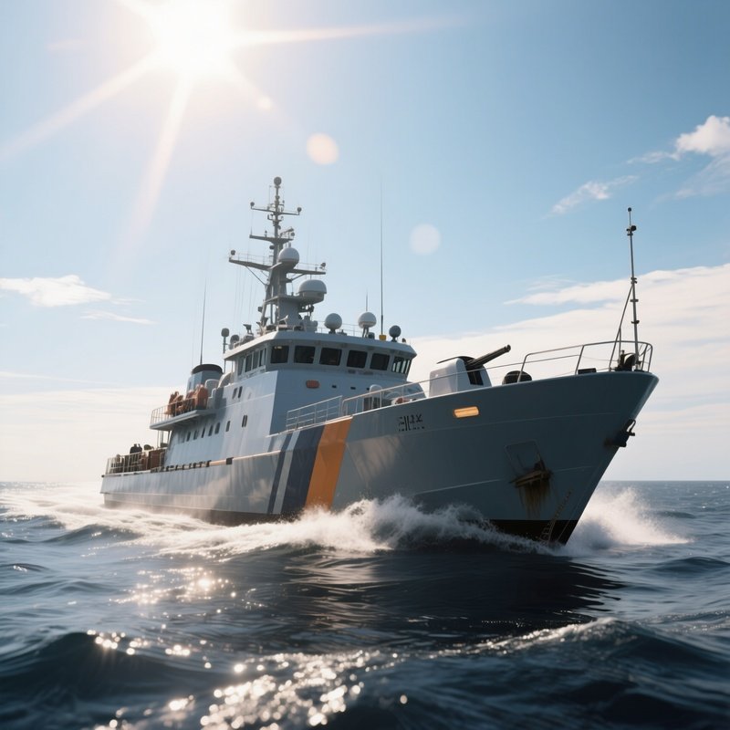 A Medium Patrol Vessel Cruising Under Harsh Midday Sun