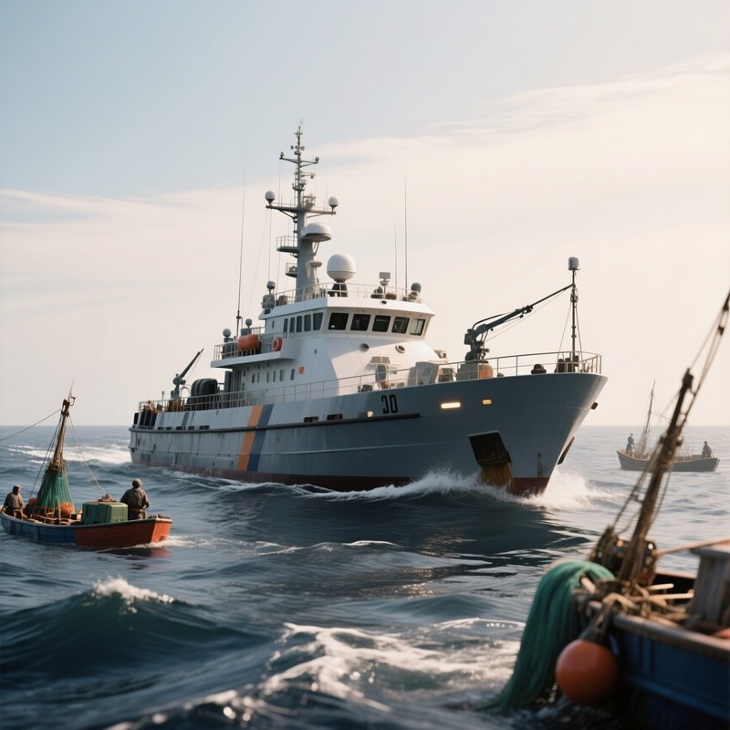 A Medium Patrol Vessel Monitoring Fishing Activity Offshore