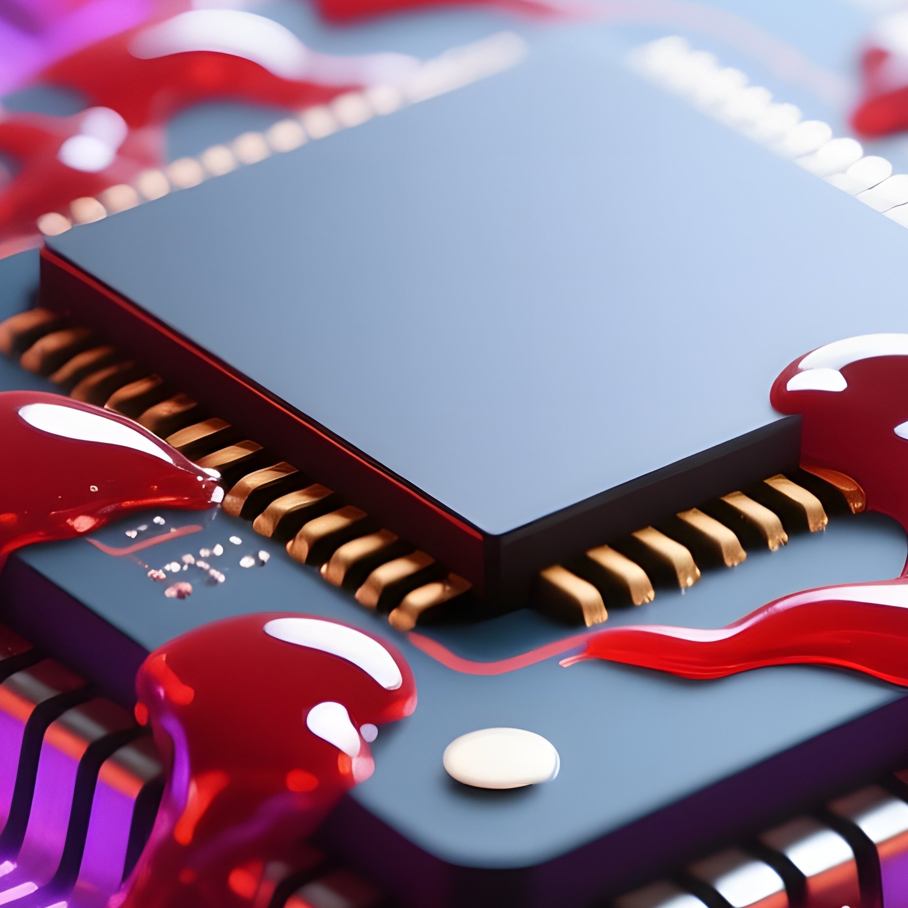 A Microscopic View Of A Computer Chip Infected By Red And Purple Glitch Tendrils, The Circuit - Full Resolution Quality Preview