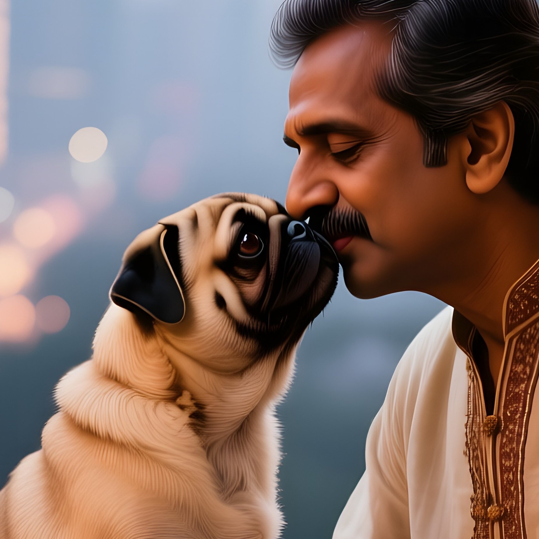 A Middle‑Aged Indian Man In Traditional Kurta Sitting On A Balcony Overlooking A Bustling City, - Full Resolution Quality Preview