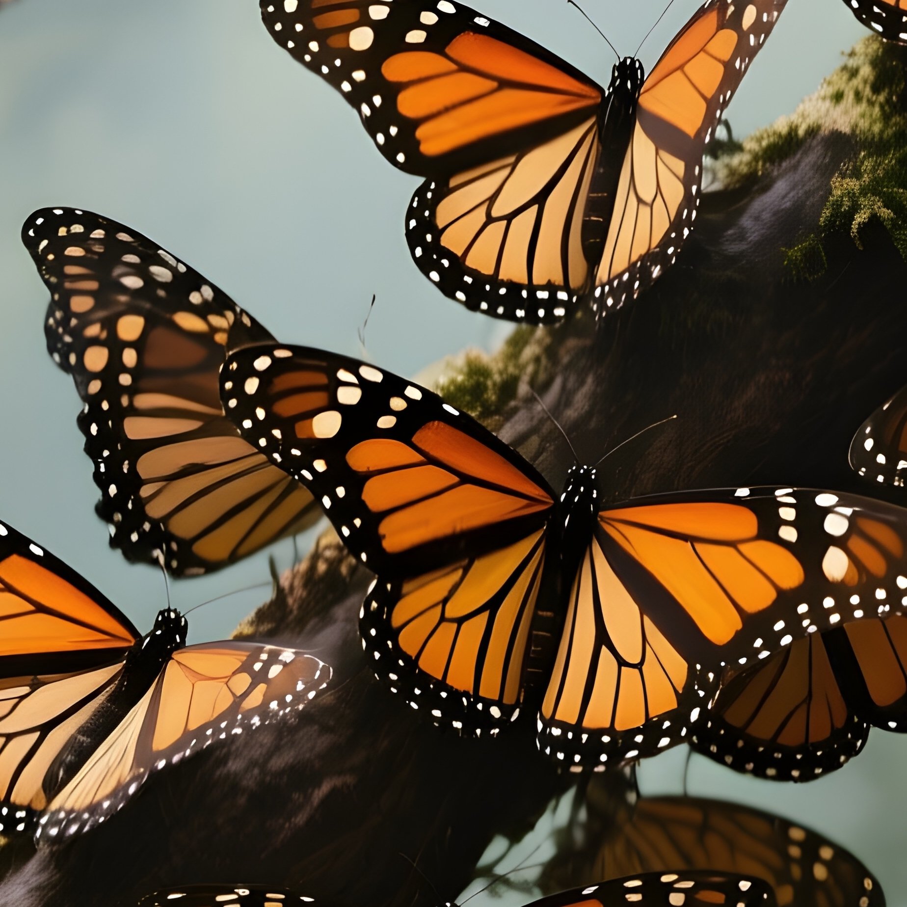 A Migrating Monarch Butterfly Cluster Blanketing Forest Branches. - Full Resolution Quality Preview