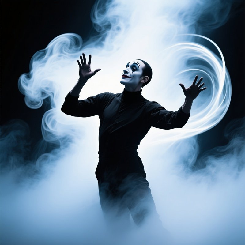 A Mime Performing Silently In Spotlight Haze Digital Art