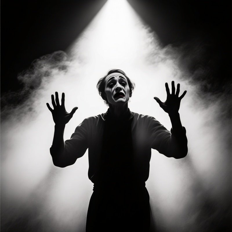 A Mime Performing Silently In Spotlight Haze