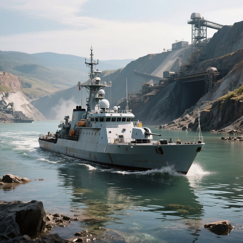 A Mine Countermeasure Vessel Navigating Shallow Water