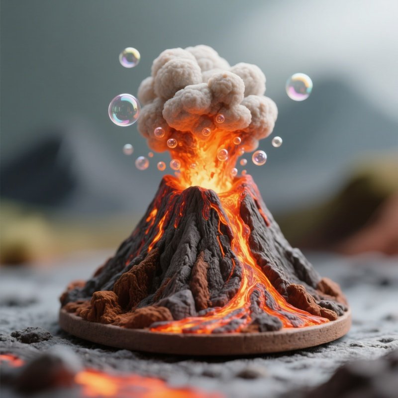A Miniature Volcano Decoration Releasing Air Bubbles