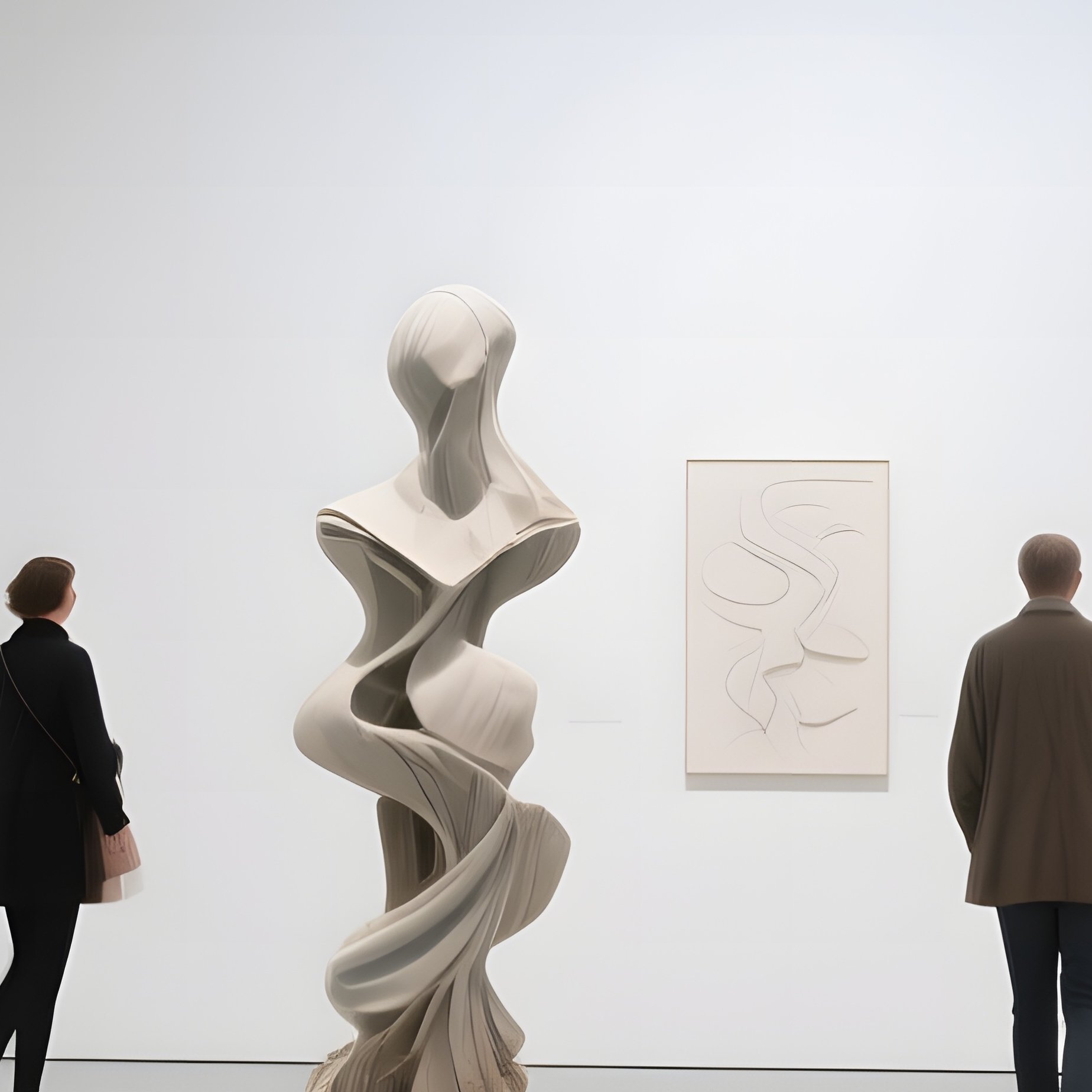 A Minimalist Art Gallery With White Walls, Polished Concrete Floors, Spotlights Highlighting - Full Resolution Quality Preview