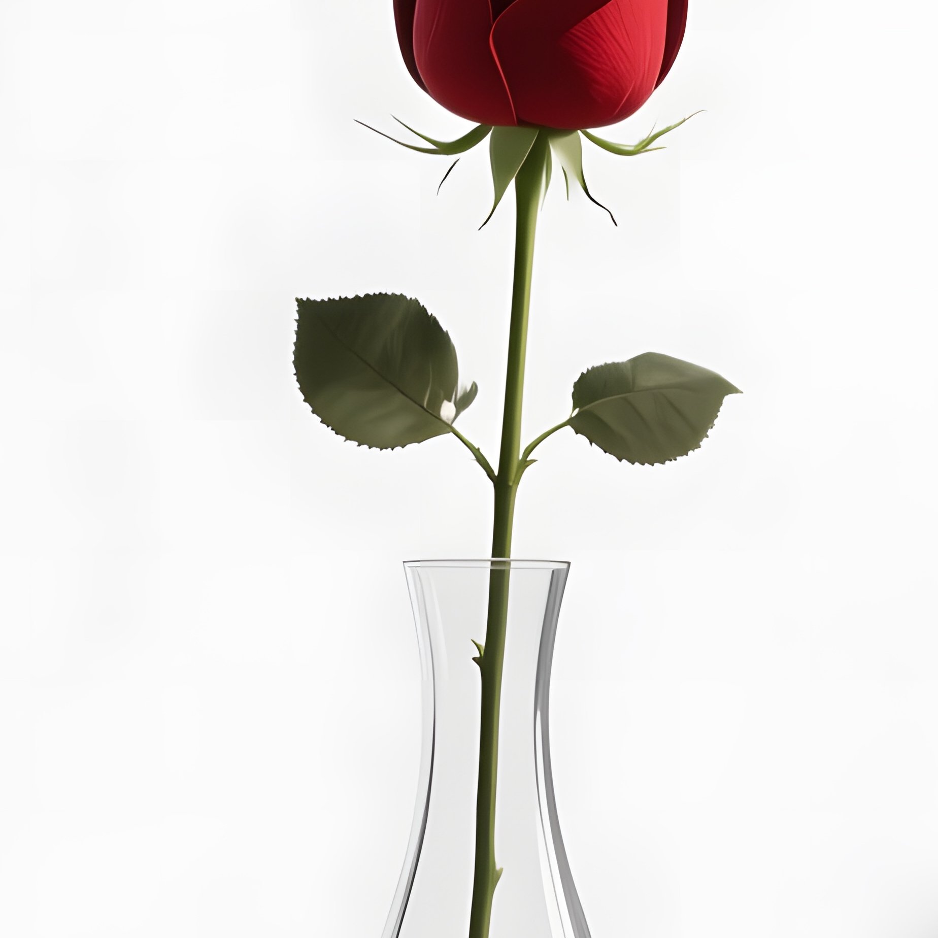 A Minimalist White Studio Setting Featuring A Single Red Rose In A Clear Glass Vase On A Polished - Full Resolution Quality Preview