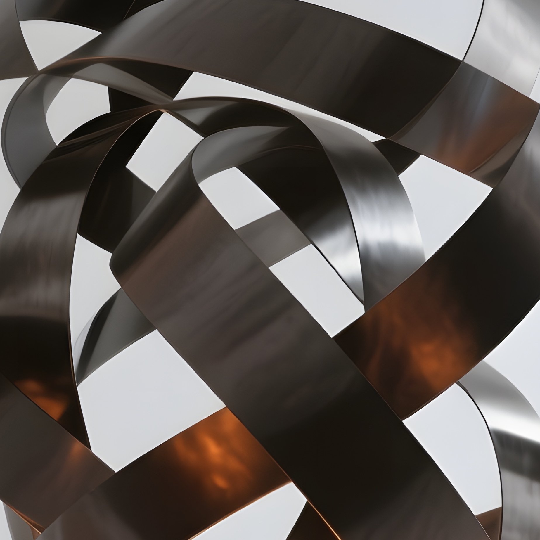 A Minimalist White Studio Space With A Single Massive Sculpture Of Intertwined Steel Ribbons, - Full Resolution Quality Preview