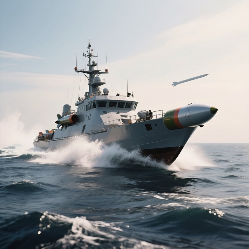 A Missile Boat Performing High Speed Maneuvers Offshore