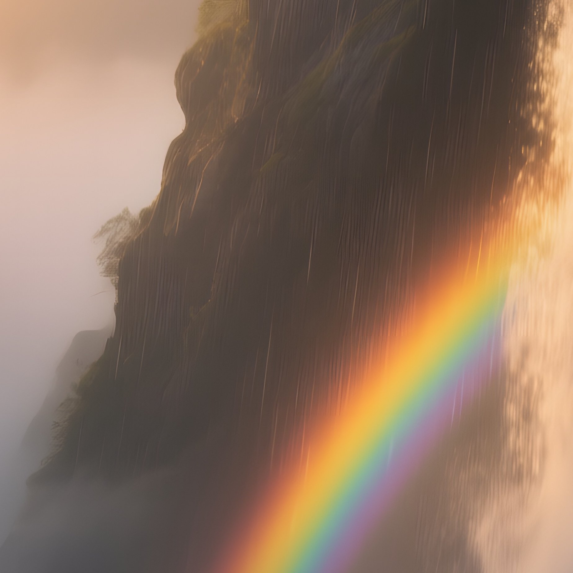 A Mist Shrouded River Gorge At Twilight, Waterfalls Catching The Last Golden Rays Of Sun, Creating - Full Resolution Quality Preview