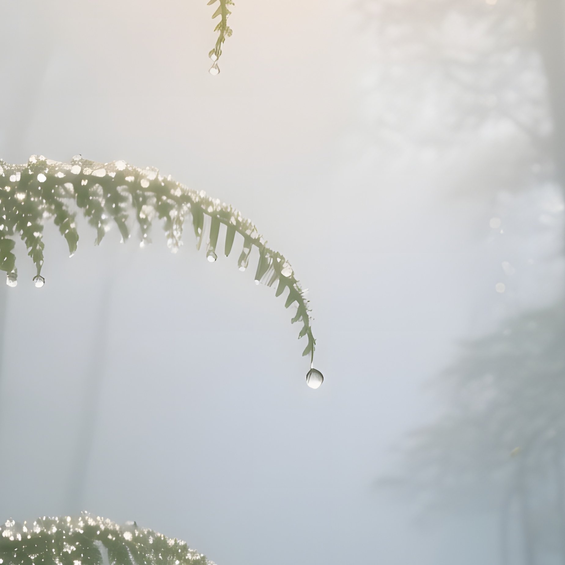 A Misty Dawn In A Fairy Tale Wood Where Towering Ferns Release Sparkling Dew Droplets That Catch - Full Resolution Quality Preview