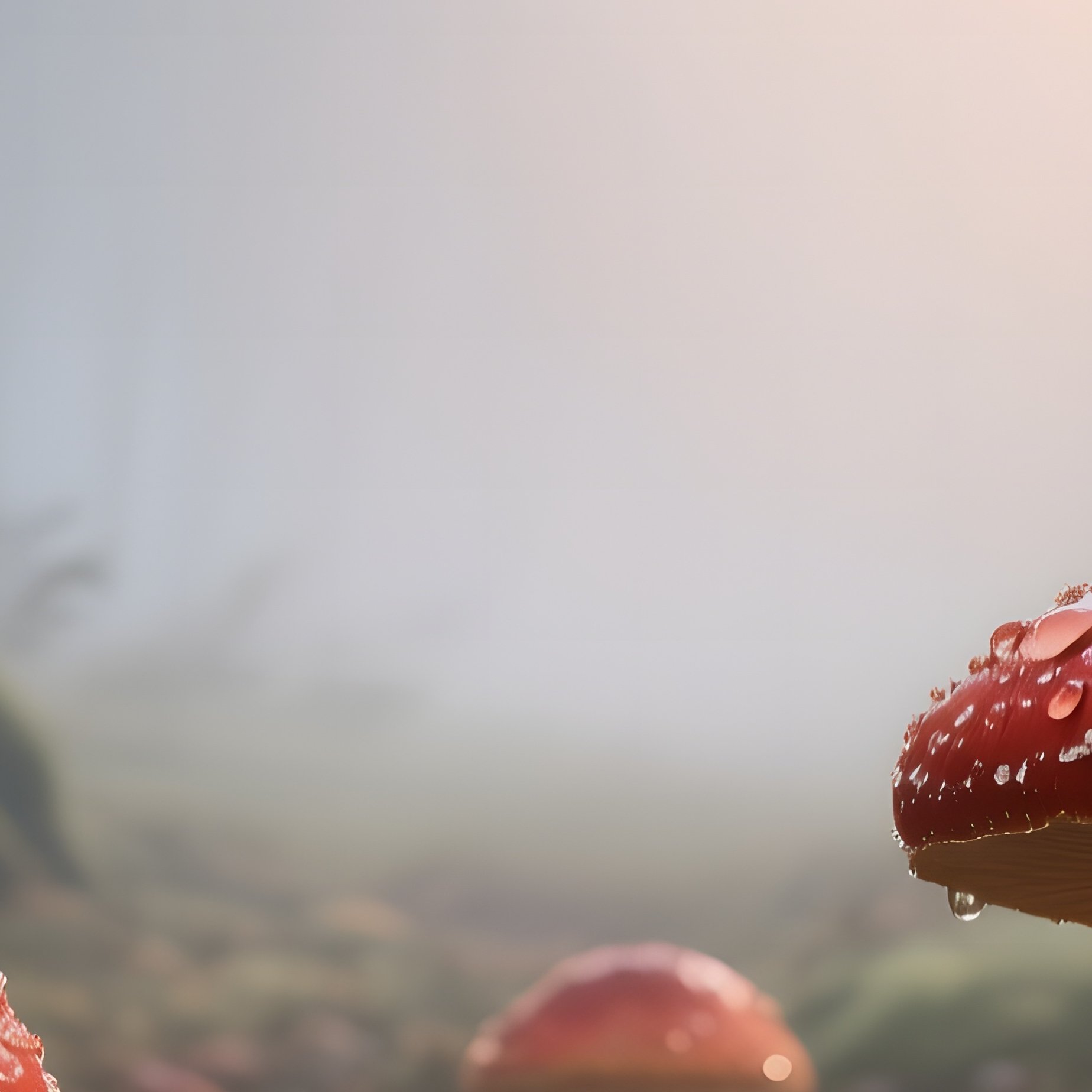 A Misty Early Morning Forest Floor In Germany Covered With A Variety Of Glossy Red Capped Fly - Full Resolution Quality Preview