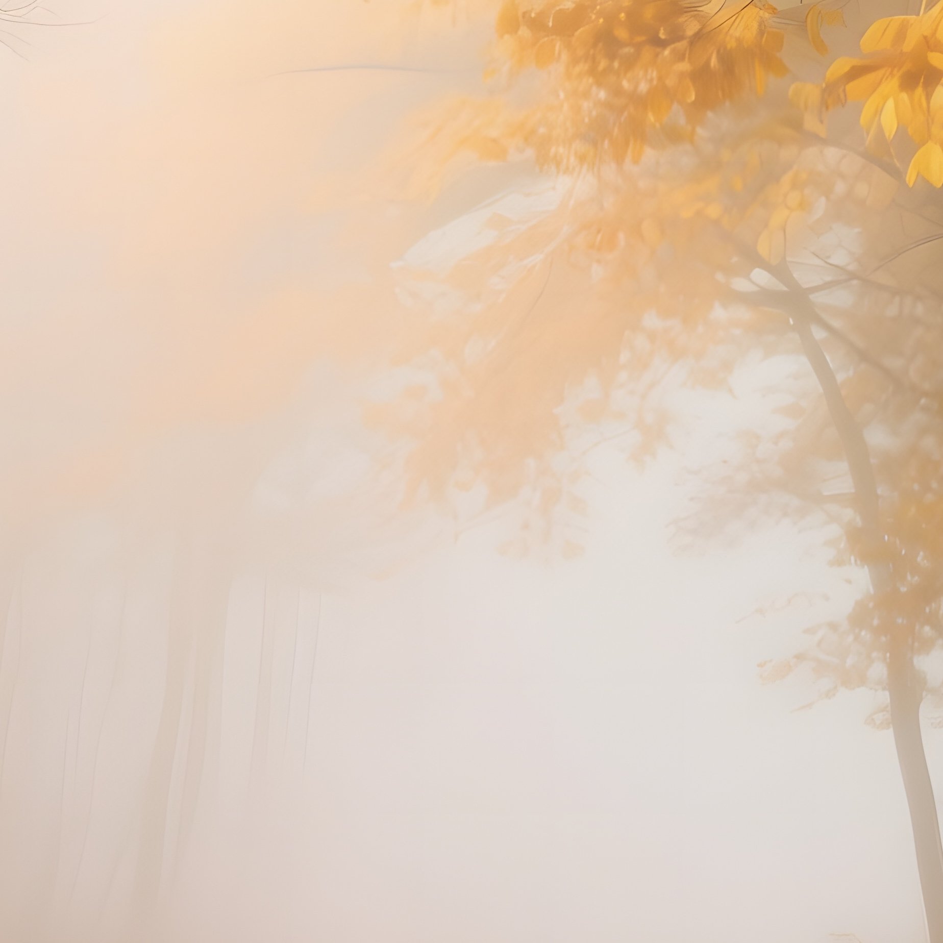 A Misty Forest Path In Early Autumn, Golden Leaves Carpet The Ground, Soft Sunlight Filtering - Full Resolution Quality Preview