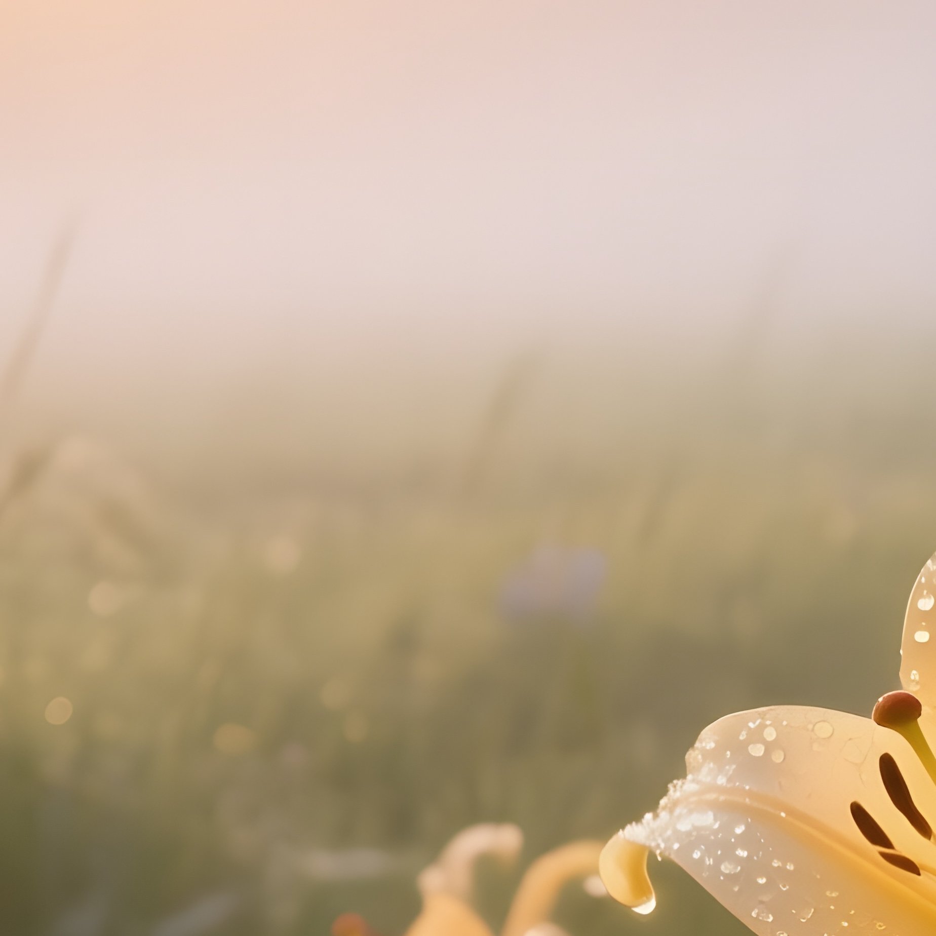 A Misty Meadow At Sunrise Where Sleeping Beauty Awakens Among Blooming Lilies, Golden Light - Full Resolution Quality Preview