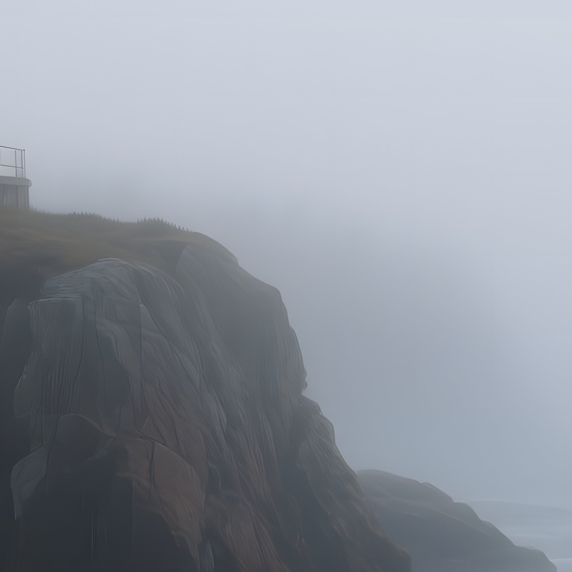 A Misty Morning On A New England Lighthouse Cliff, Waves Crashing Against Rocks, Fog Rolling In, - Full Resolution Quality Preview