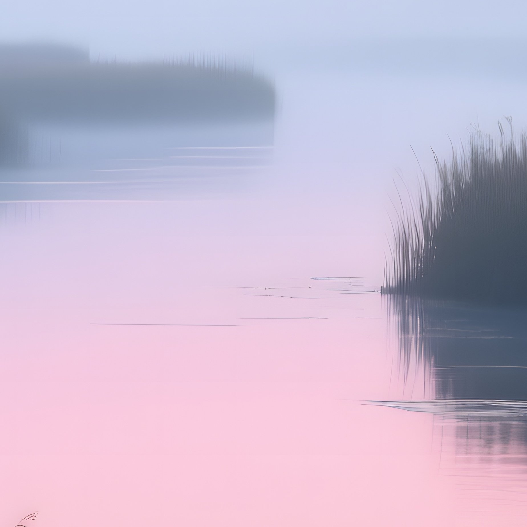 A Misty River Delta At Dawn, Shallow Water Reflecting Soft Pinks And Blues, Reeds Swaying Gently, - Full Resolution Quality Preview