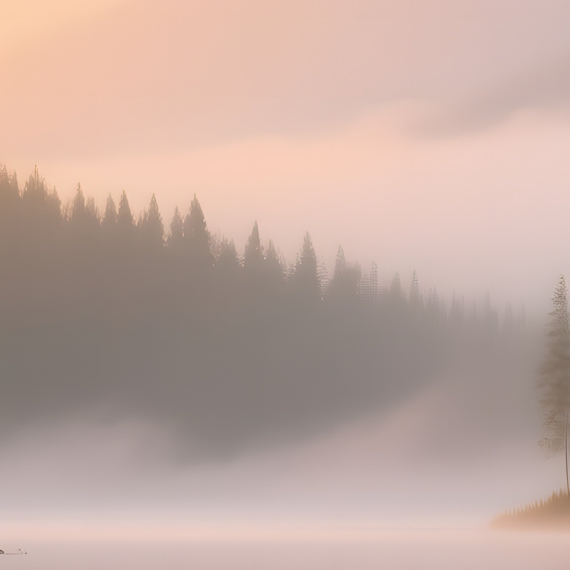 A Misty Sunrise Over A Tranquil Lake Surrounded By Pine Forests, With Golden Light Reflecting Off - Full Resolution Quality Preview