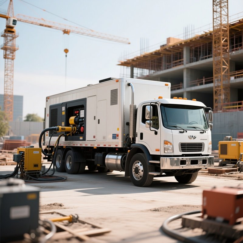 A Mobile Generator Truck Powering Equipment At A Construction Project
