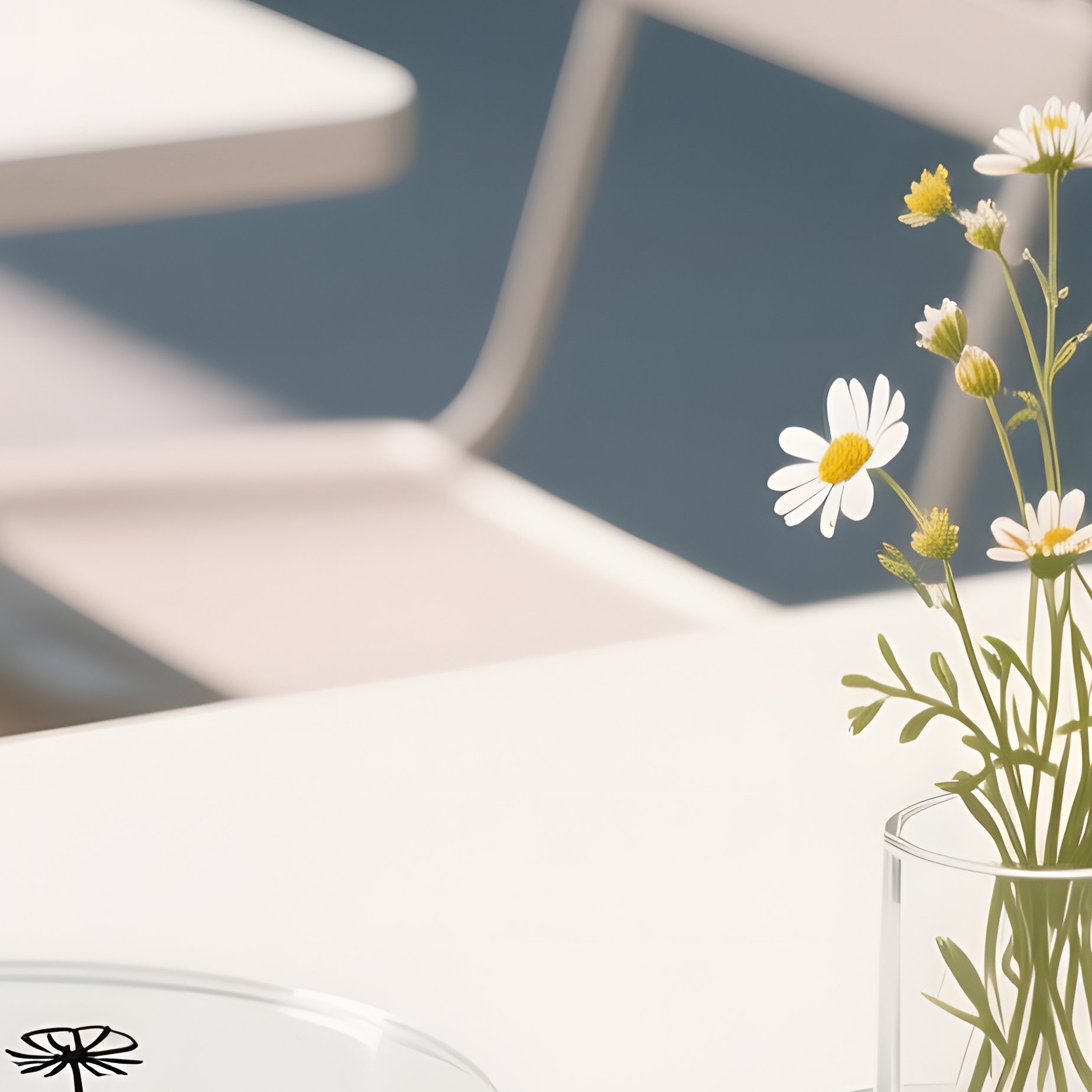 A Modern Art Café Patio, Tables Topped With Clear Glass Coasters Printed With Minimalist Line - Full Resolution Quality Preview