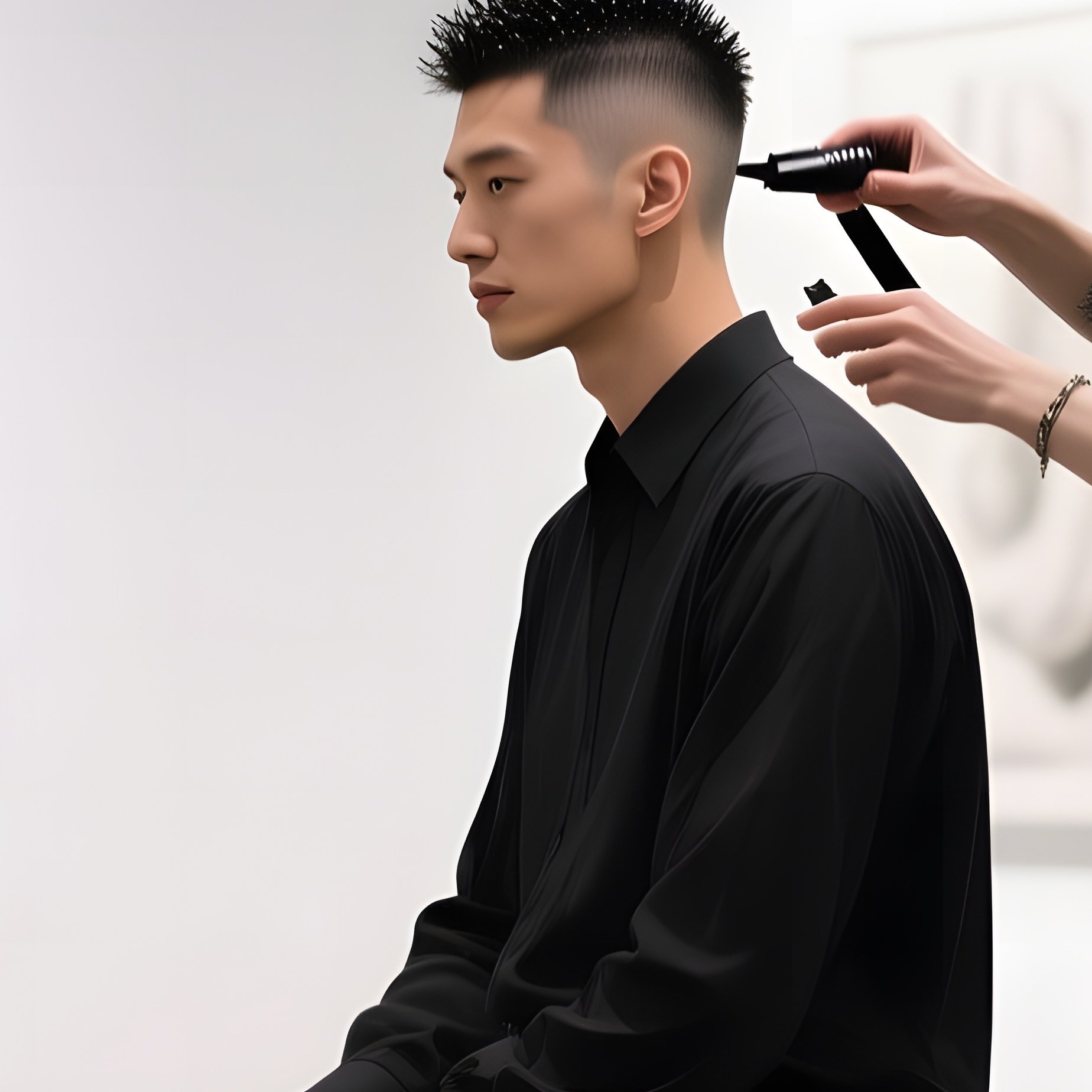 A Modern Art Gallery With White Walls And Abstract Sculptures; A Curator Sits On A Sleek Stool - Full Resolution Quality Preview