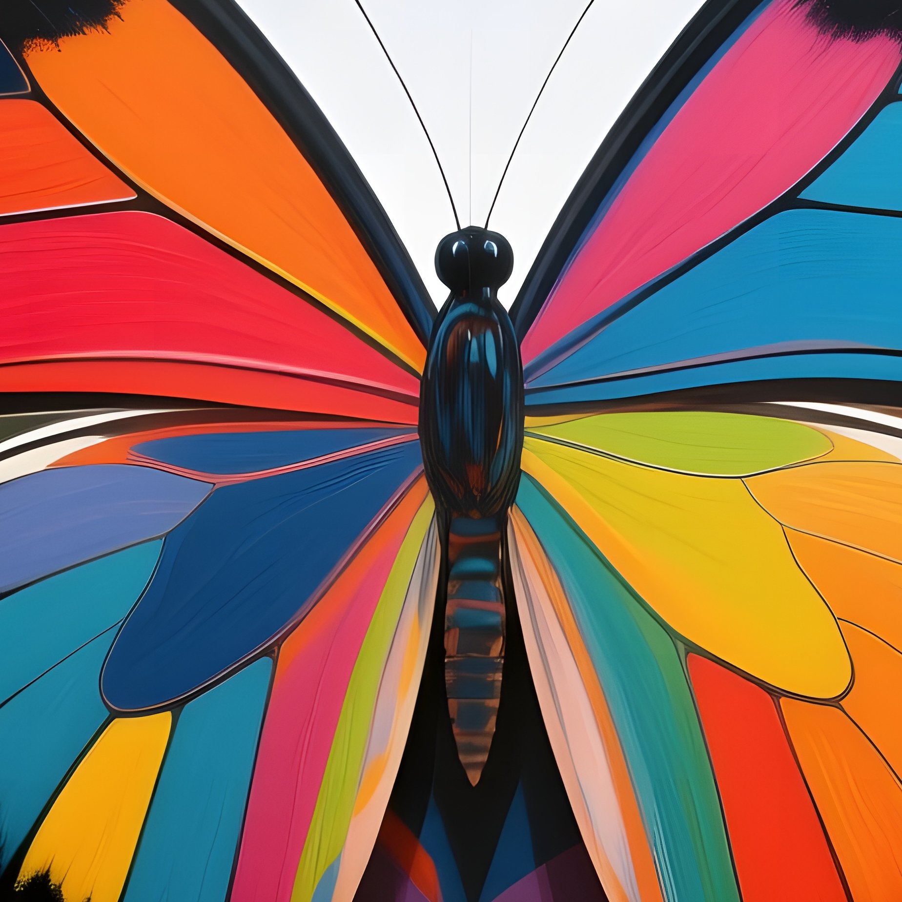 A Modern Art Gallery With White Walls, Where Abstract Painted Butterflies In Bold Primary Colors - Full Resolution Quality Preview