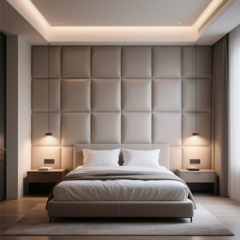 A Modern Bedroom With A Padded Headboard Wall, Low Bedside Tables, And Indirect Lighting Creating A Relaxed Atmosphere
