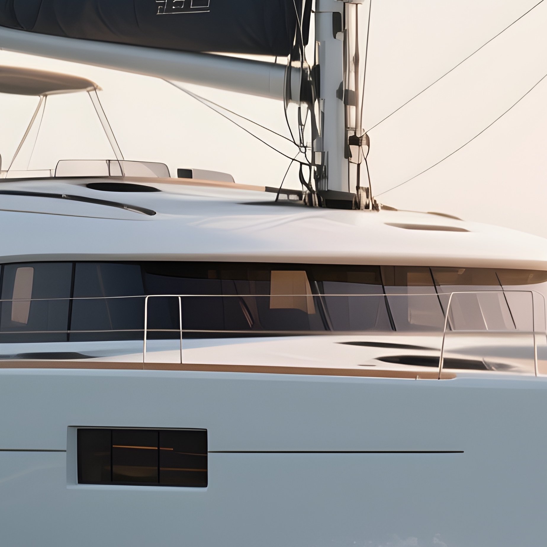 A Modern Catamaran Yacht Cutting Through Gentle Coastal Waves - Full Resolution Quality Preview