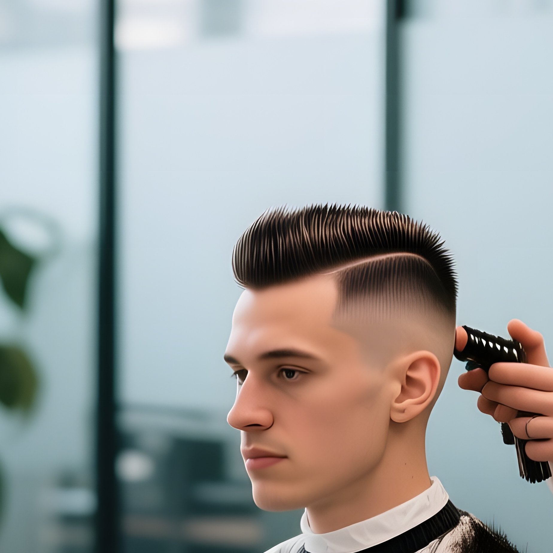 A Modern Coworking Space With Glass Walls And Plants; A Freelancer Gets A Stylish Undercut From A - Full Resolution Quality Preview