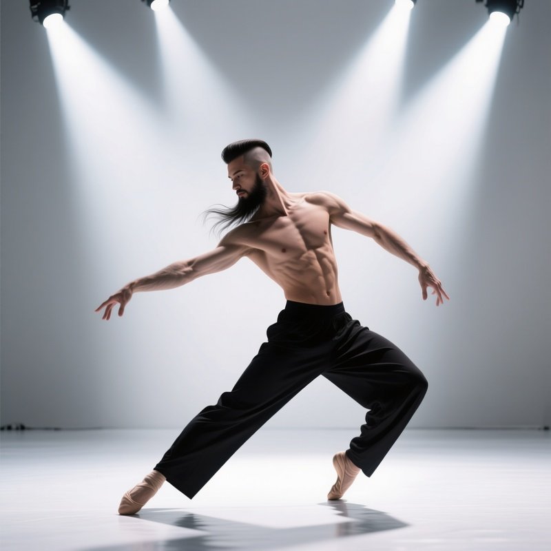 A Modern Dancer With An Avant‑Garde Shaved Sideburn And Long Flowing Beard Performs On A Stark