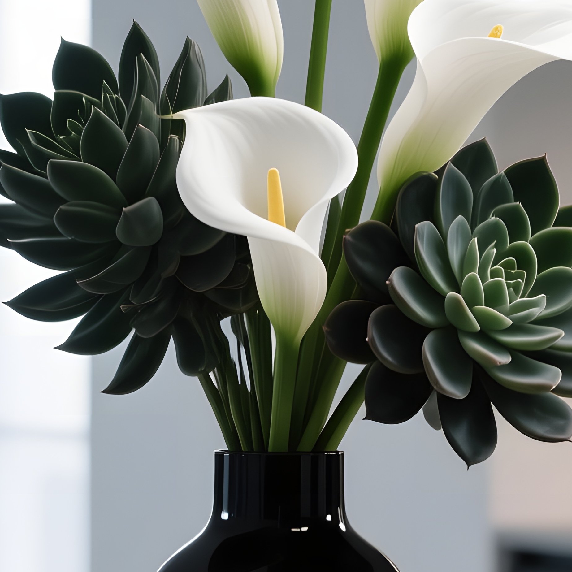 A Modern Minimalist Studio Apartment Kitchen Island With Concrete Countertops, Where A Sleek Black - Full Resolution Quality Preview