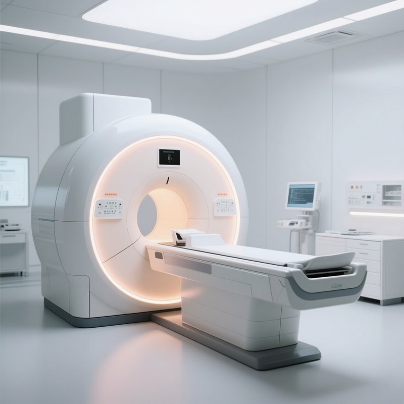 A Modern Mri Machine Glowing Softly In A White Imaging Suite