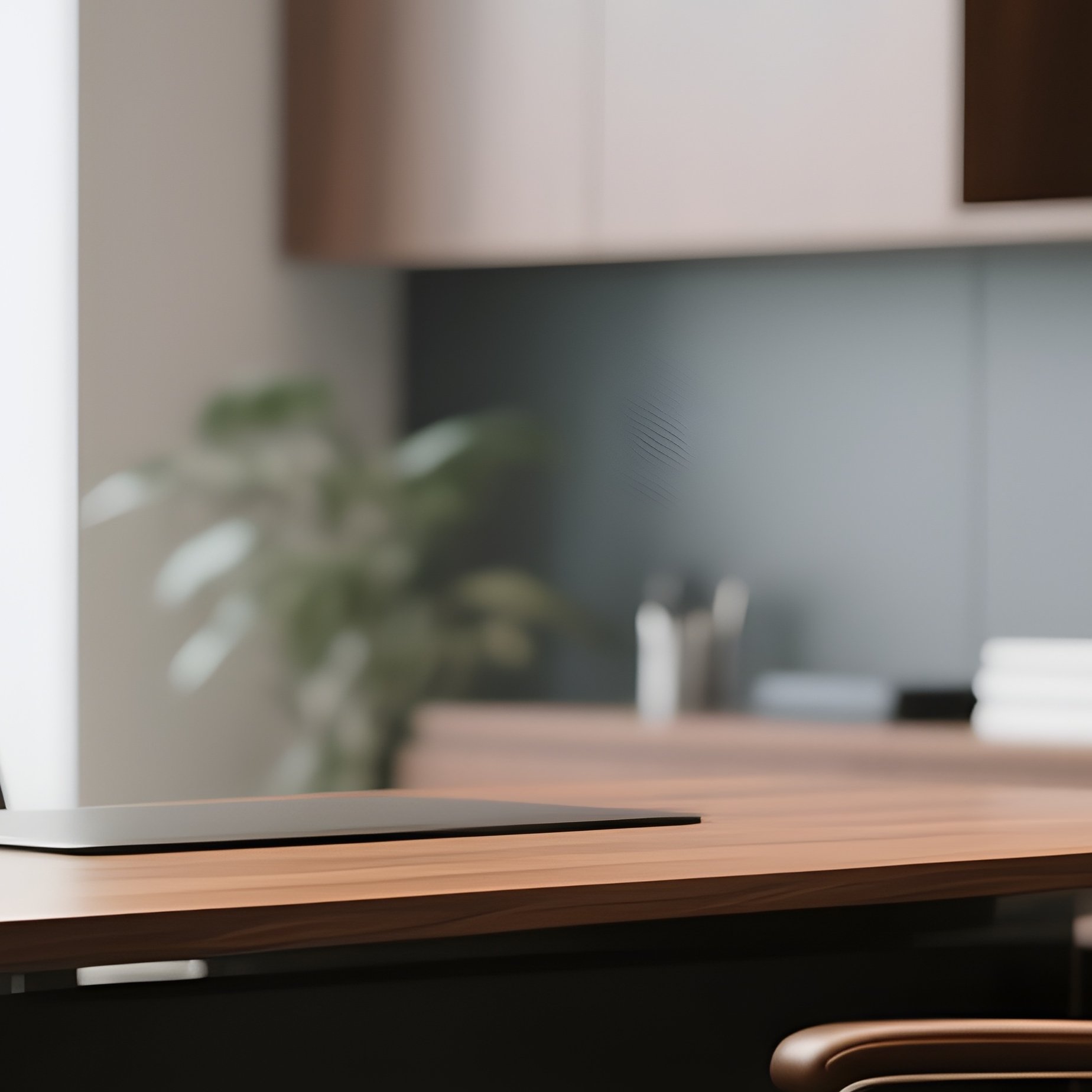 A Modern Office Space With A Sleek Wooden Desk And A Comfortable Leather Chair - Full Resolution Quality Preview