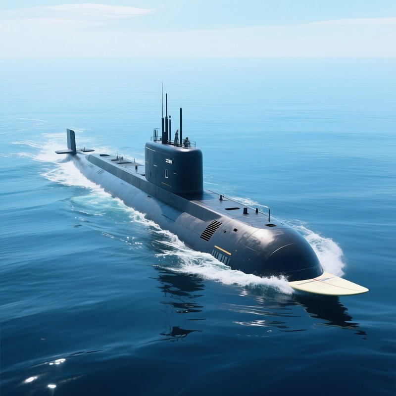 A Modern Submarine Surfacing In Calm Blue Seas