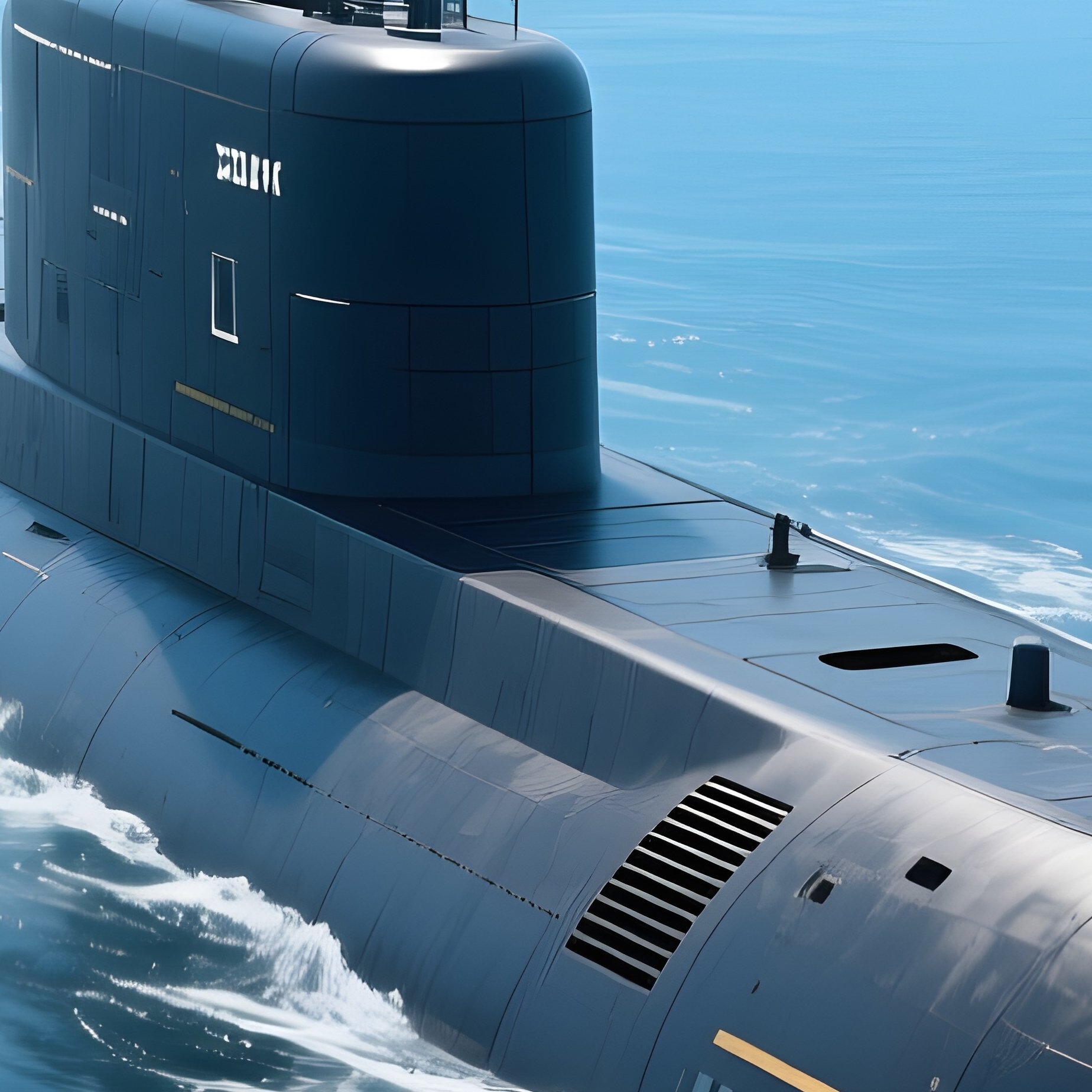 A Modern Submarine Surfacing In Calm Blue Seas - Full Resolution Quality Preview