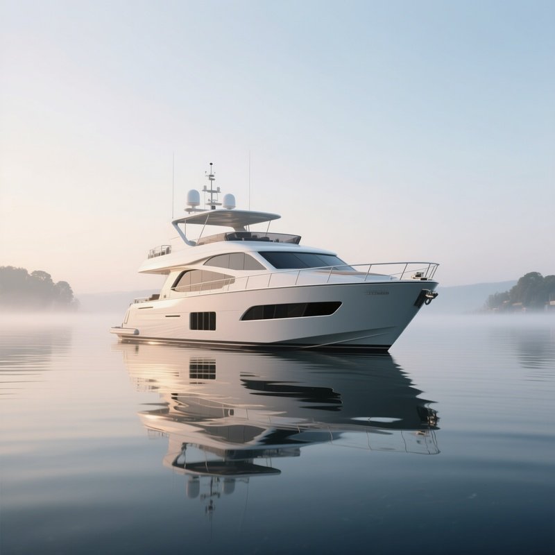 A Modern Yacht Drifting In Still, Glassy Morning Water