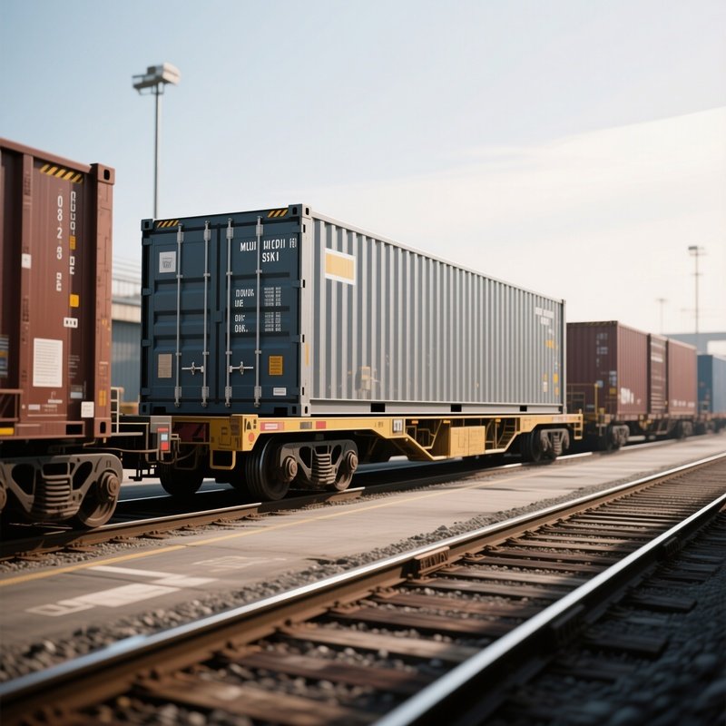 A Modular Container Hauler Waiting At A Rail Freight Yard