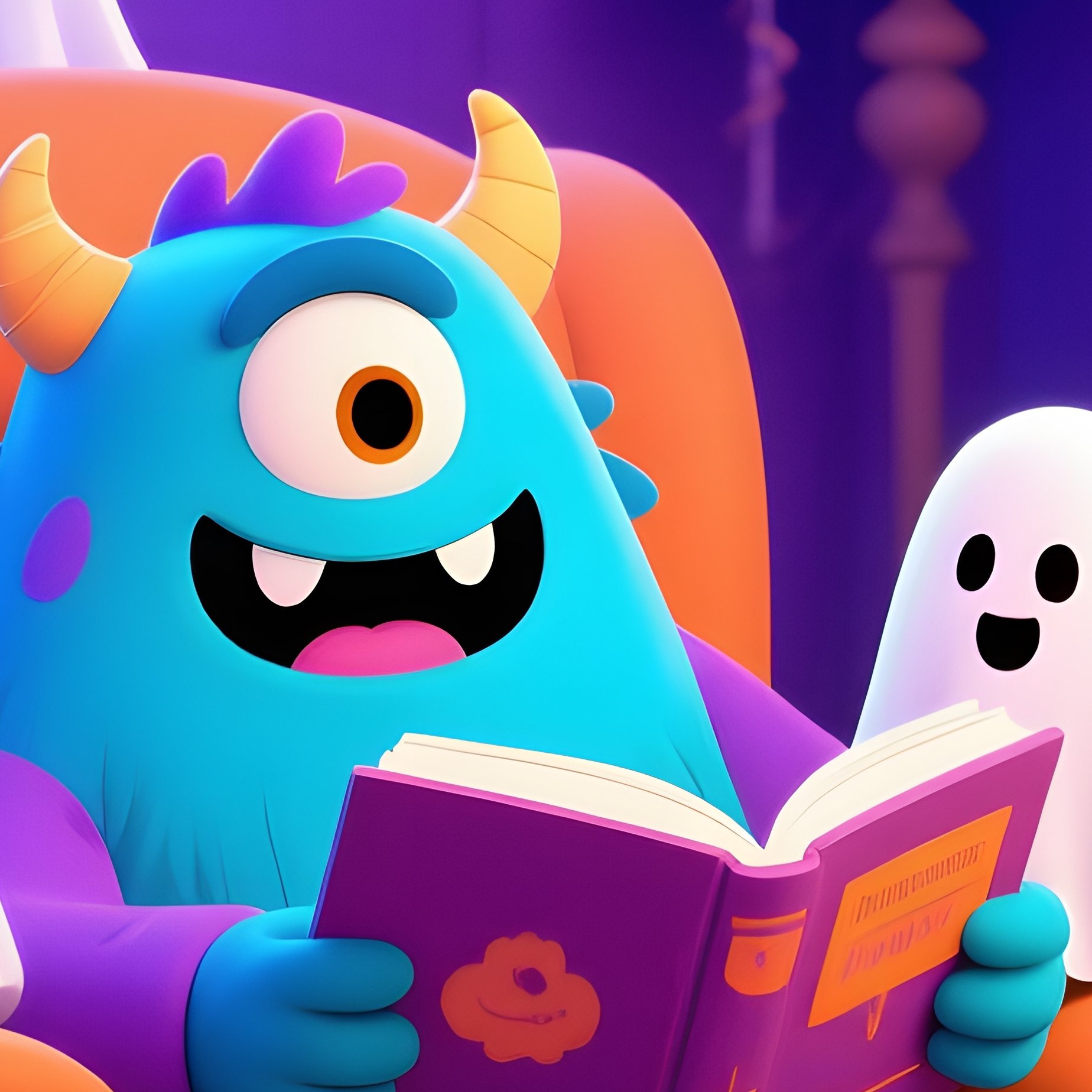 A Monster Reading A Book To Ghost Children Monster Ghosts - Full Resolution Quality Preview