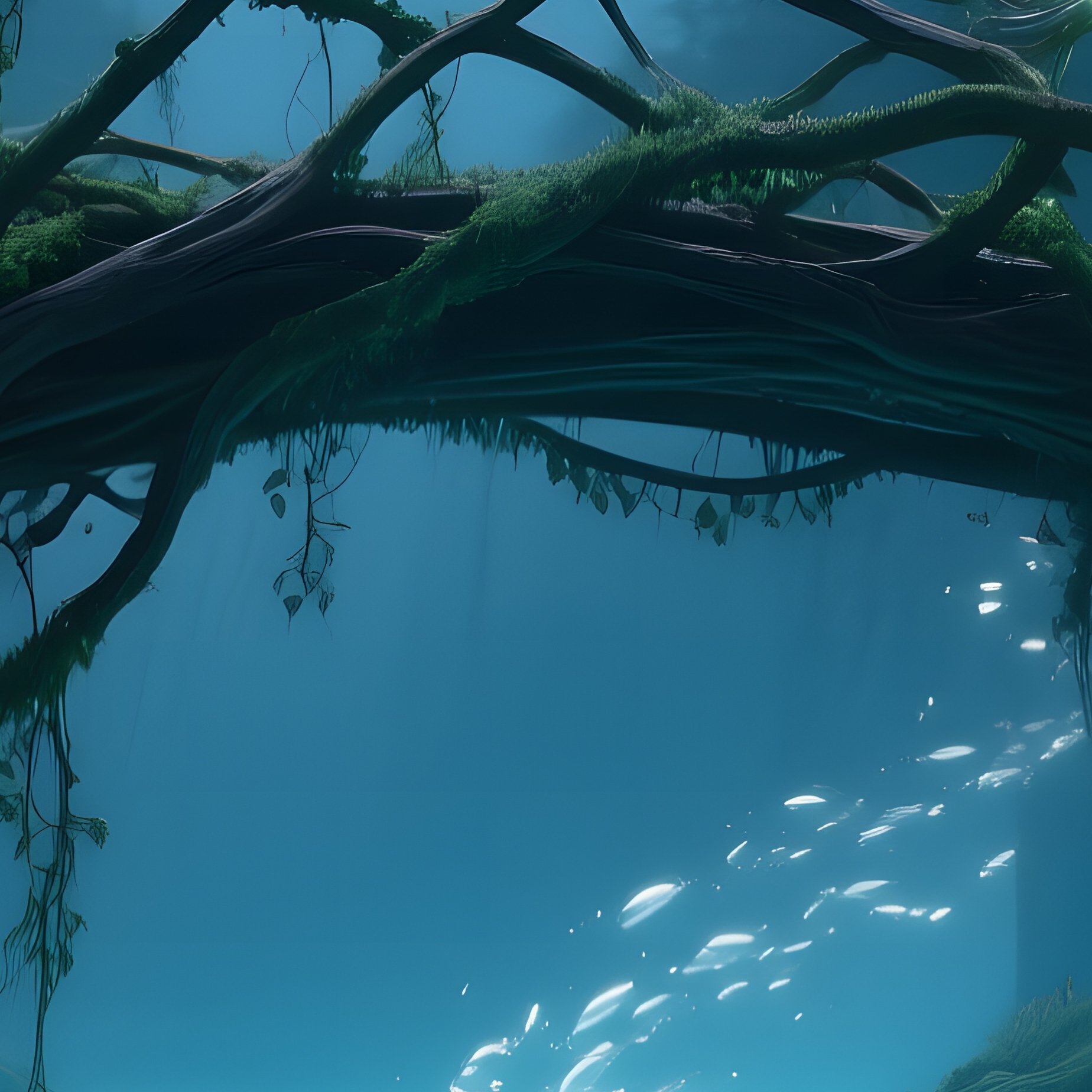 A Moon‑Lit Forest Bridge Made Of Intertwined Branches And Glowing Vines, Spanning A Luminous River - Full Resolution Quality Preview