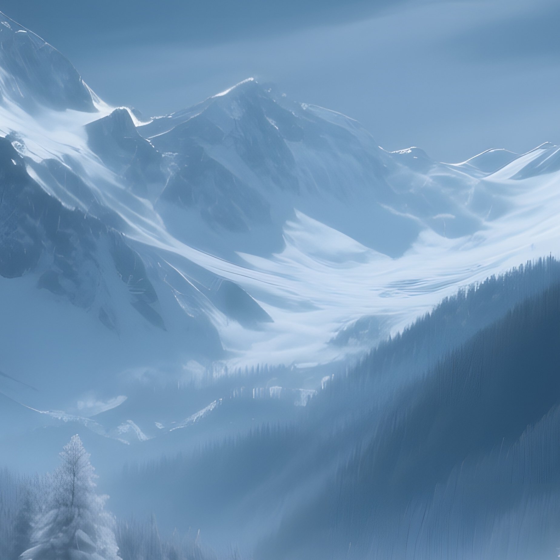 A Moonlit Alpine Meadow Blanketed In Snow, Illuminated By Silver Lunar Glow, Pine Trees Frosted - Full Resolution Quality Preview