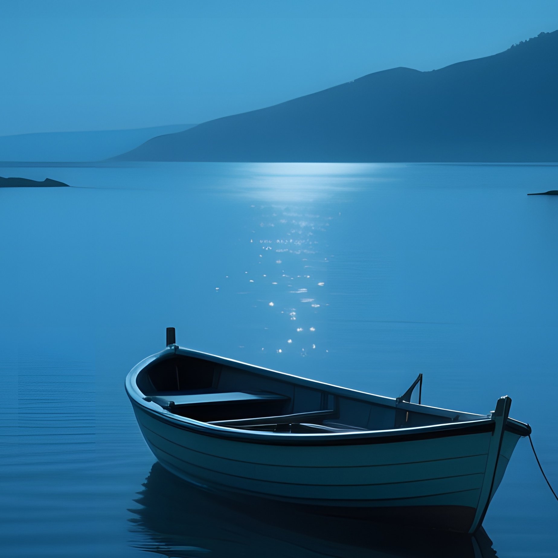 A Moonlit Bay Where Bioluminescent Plankton Glow Beneath Gentle Waves, A Small Rowboat Drifting - Full Resolution Quality Preview