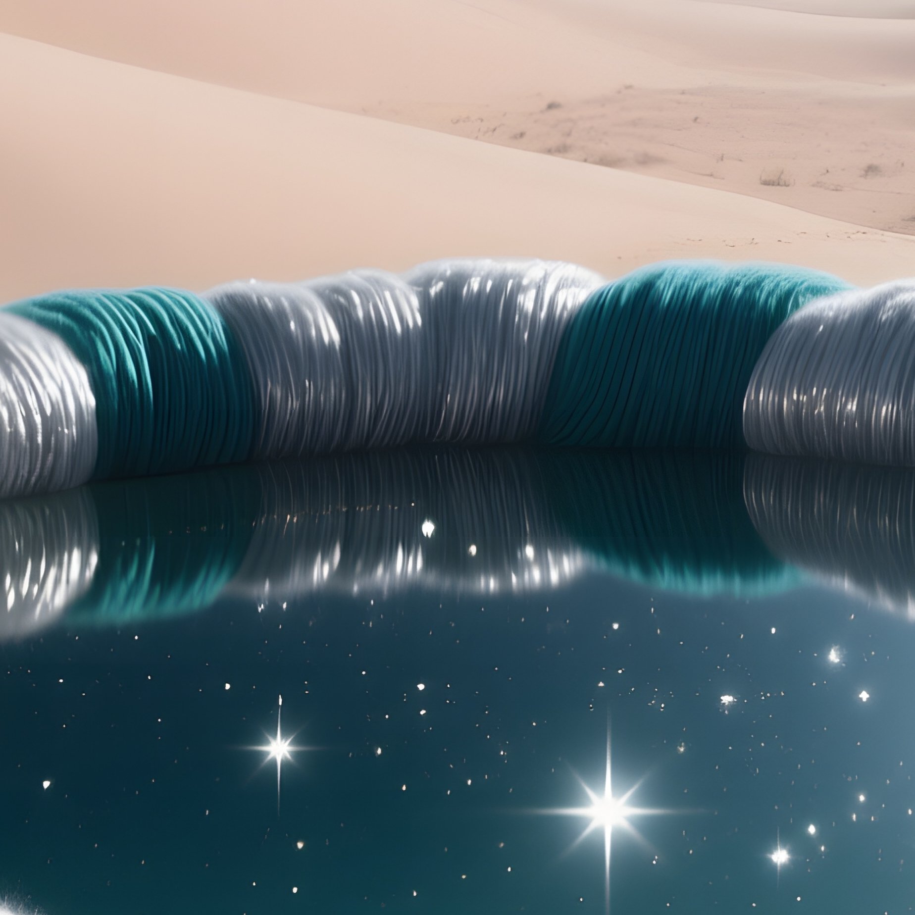 A Moonlit Desert Landscape With Dunes Casting Long Shadows, Highlighted By A Colossal Woolen Oasis - Full Resolution Quality Preview
