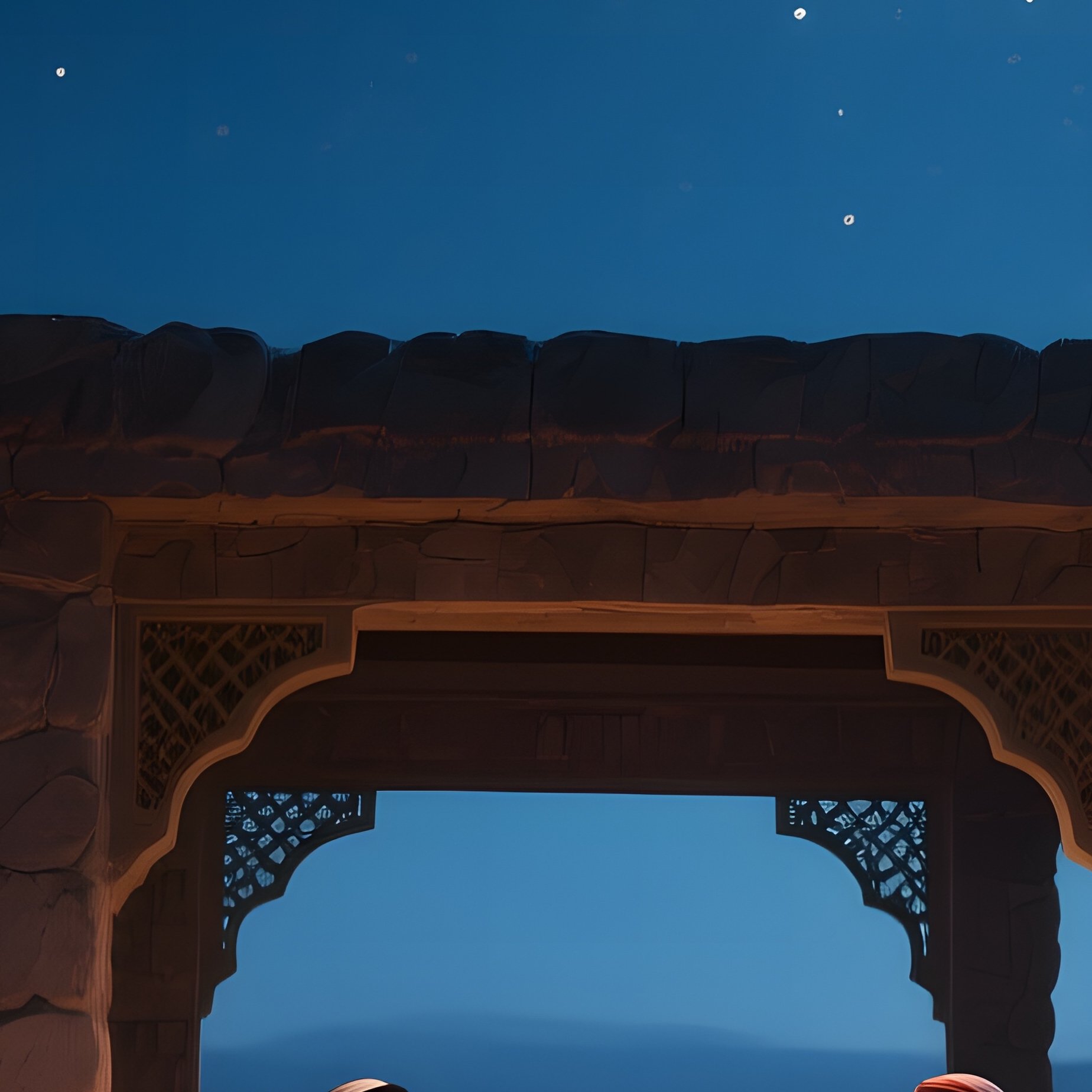 A Moonlit Desert Oasis At Night, Palm Trees Silhouetted Against A Sky Full Of Stars, Soft Lanterns - Full Resolution Quality Preview