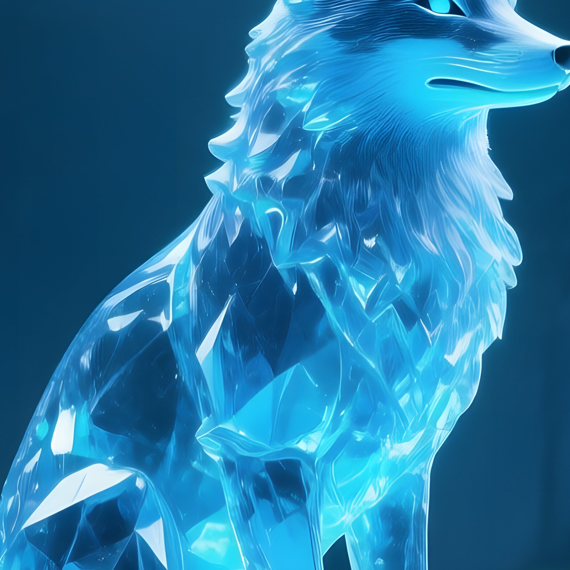 A Moonlit Forest Clearing Where Bioluminescent Fungi Grow Around A Crystaline Ice Statue Of A Fox, - Full Resolution Quality Preview