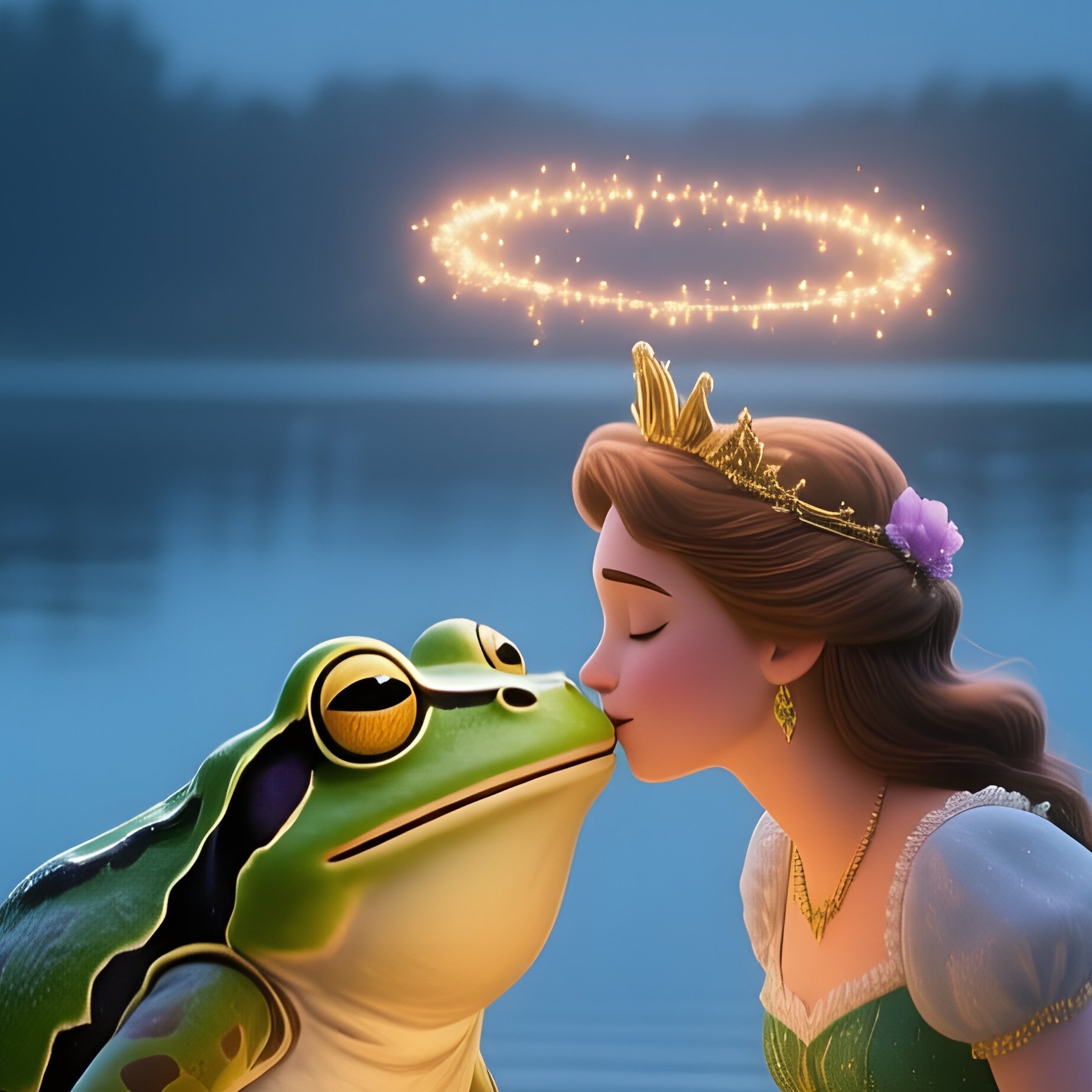 A Moonlit Lake Reflecting A Full Moon Where The Frog Prince Kisses A Lily Pad Princess, Ripples - Full Resolution Quality Preview