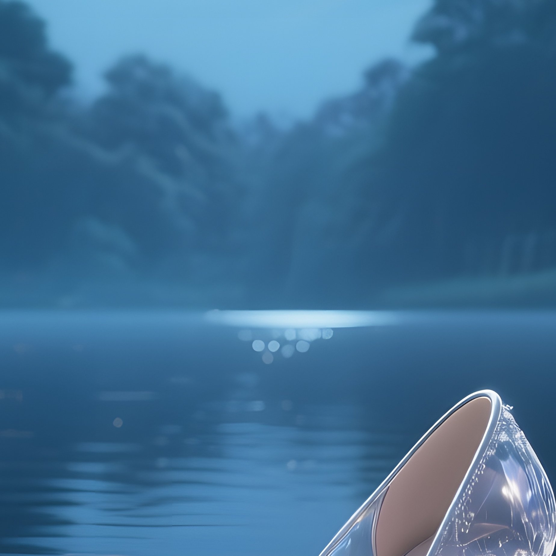 A Moonlit Lake Surrounded By Towering Willows Where Cinderella’S Glass Slipper Rests On A Lily Pad, - Full Resolution Quality Preview