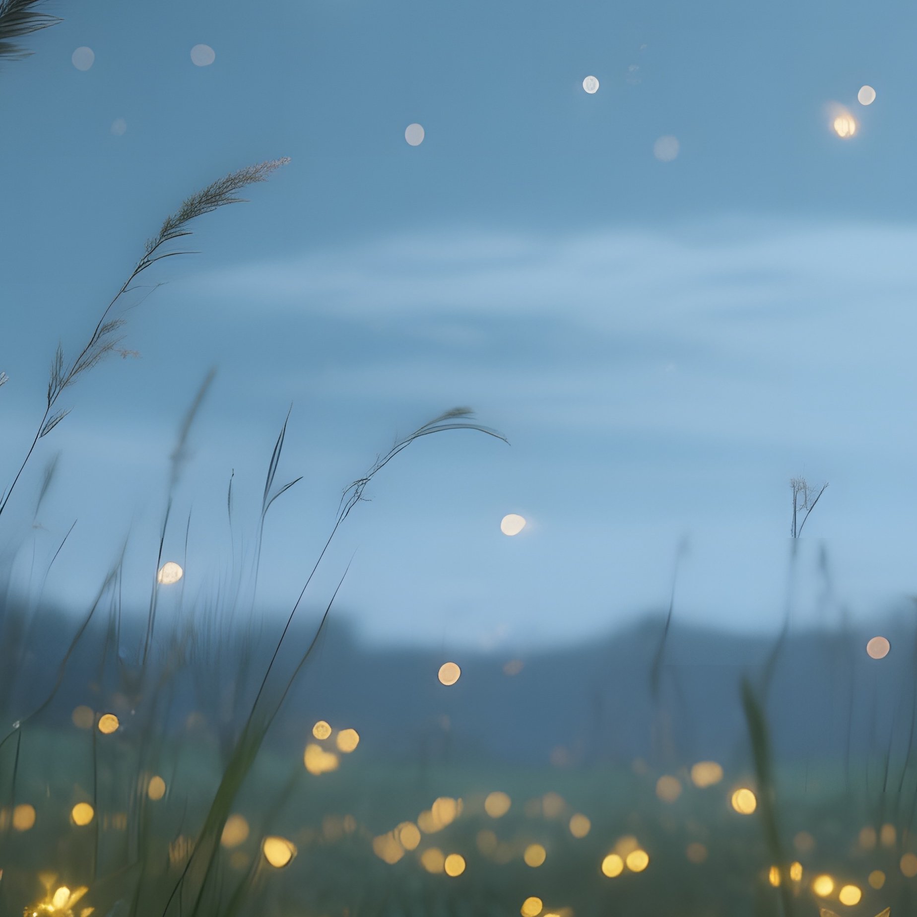 A Moonlit Meadow Filled With Fireflies, Their Golden Lights Flickering Like Stars Against Tall - Full Resolution Quality Preview