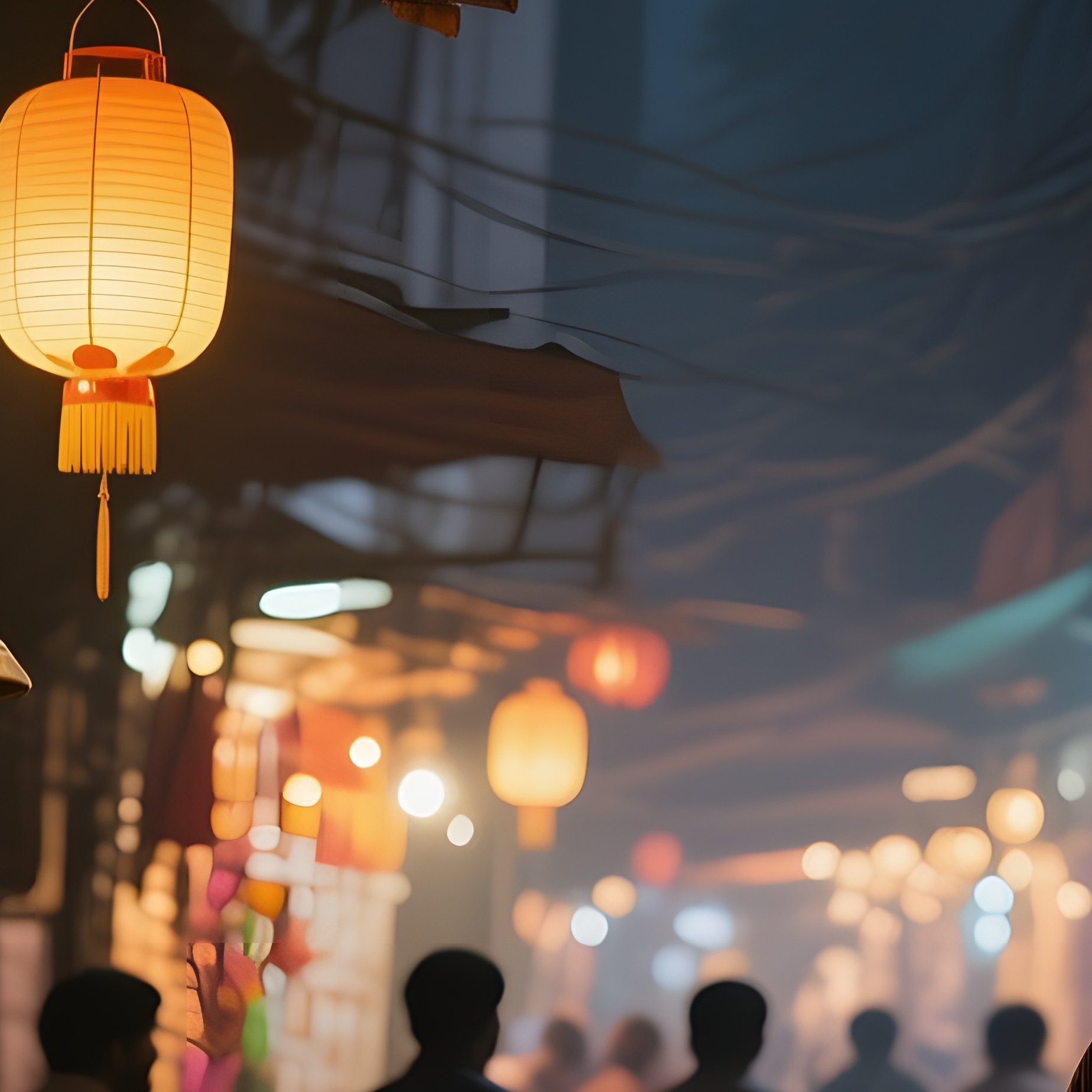 A Moonlit Night Market In Delhi, Lanterns Casting Amber Glows On Stalls Selling Jasmine Garlands, - Full Resolution Quality Preview
