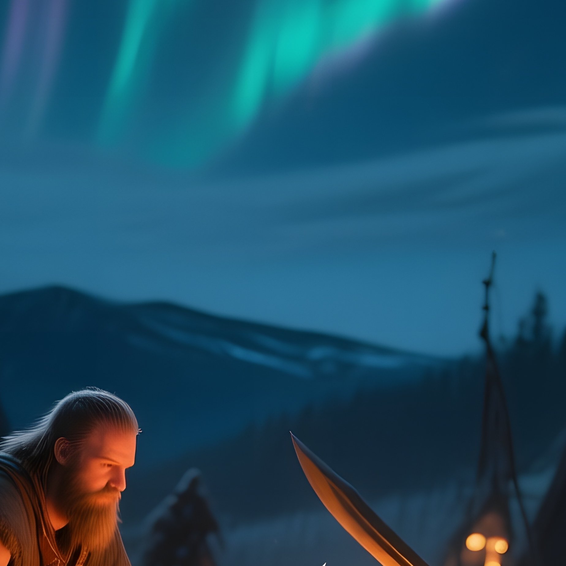 A Moonlit Night On A Viking Settlement’S Wooden Longhouses, Fire Pits Casting Amber Glows, Warriors - Full Resolution Quality Preview